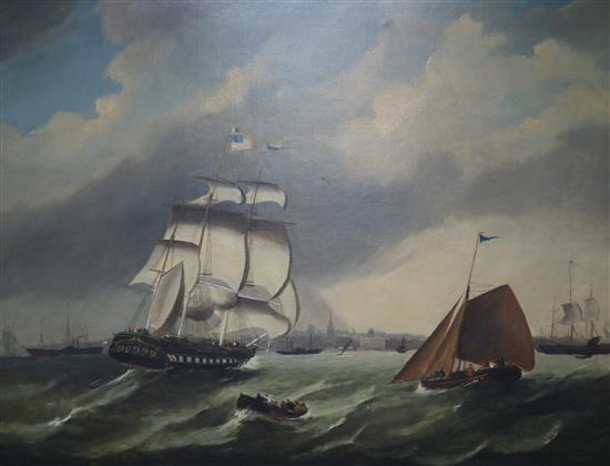 English School Shipping off the coast including an American frigate 27 x 34.5in.